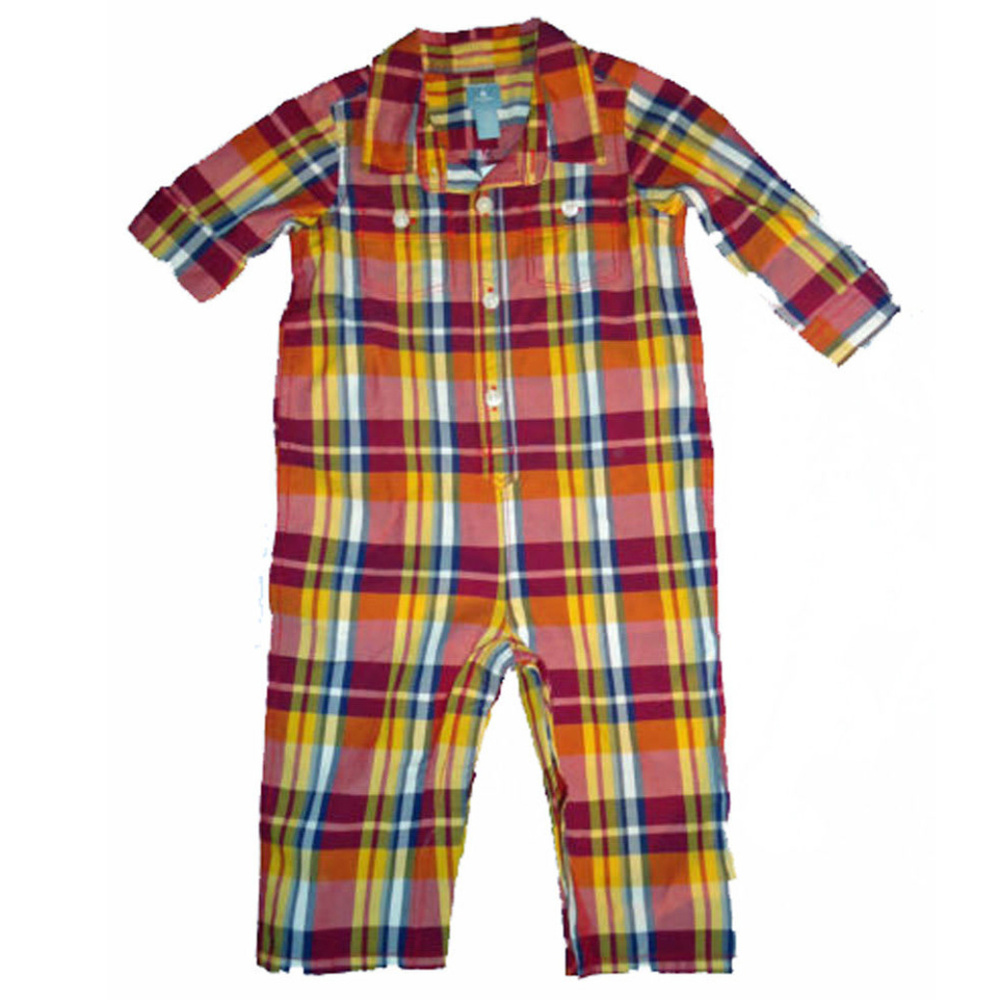 Baby Gap Factory NWT Red Navy Yellow Plaid Shirt Romper 0-3 6-12 Months